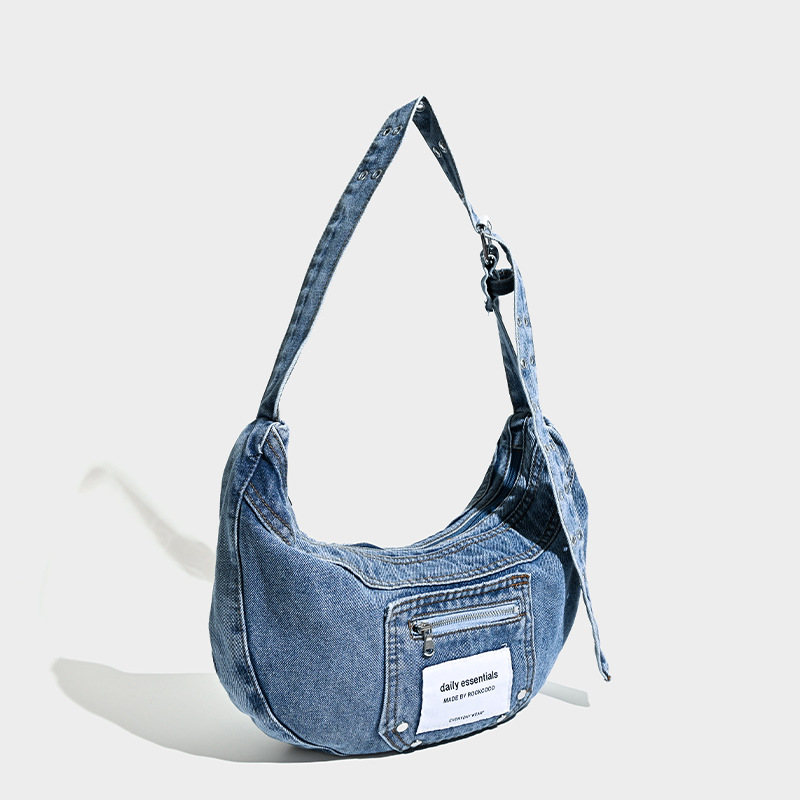 Niche design Japanese and Korean retro washed lazy artistic denim canvas trendy cool single shoulder crossbody bag