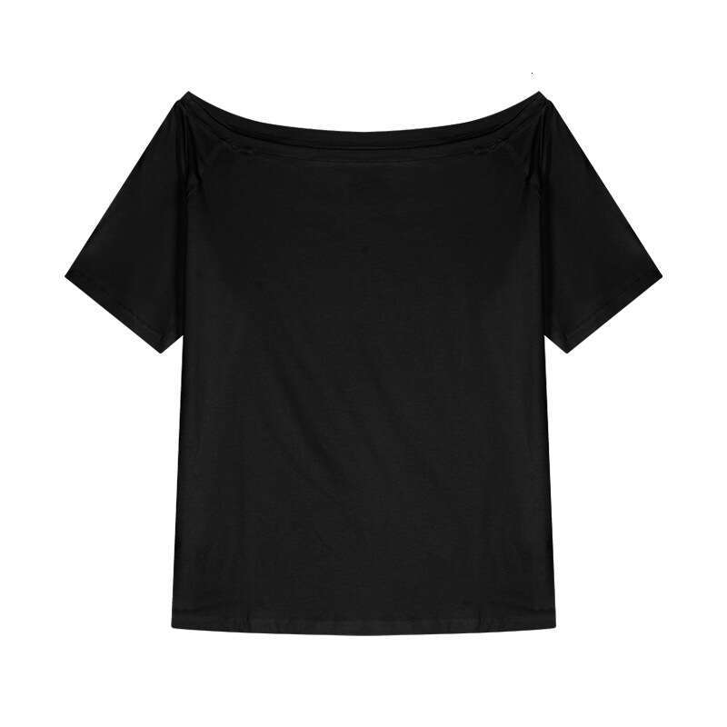 Trendy Asymmetric Shoulder Loose Short Sleeve T-Shirt For Women Summer New Casual Irregular Solid Color Versatile Student Top B5