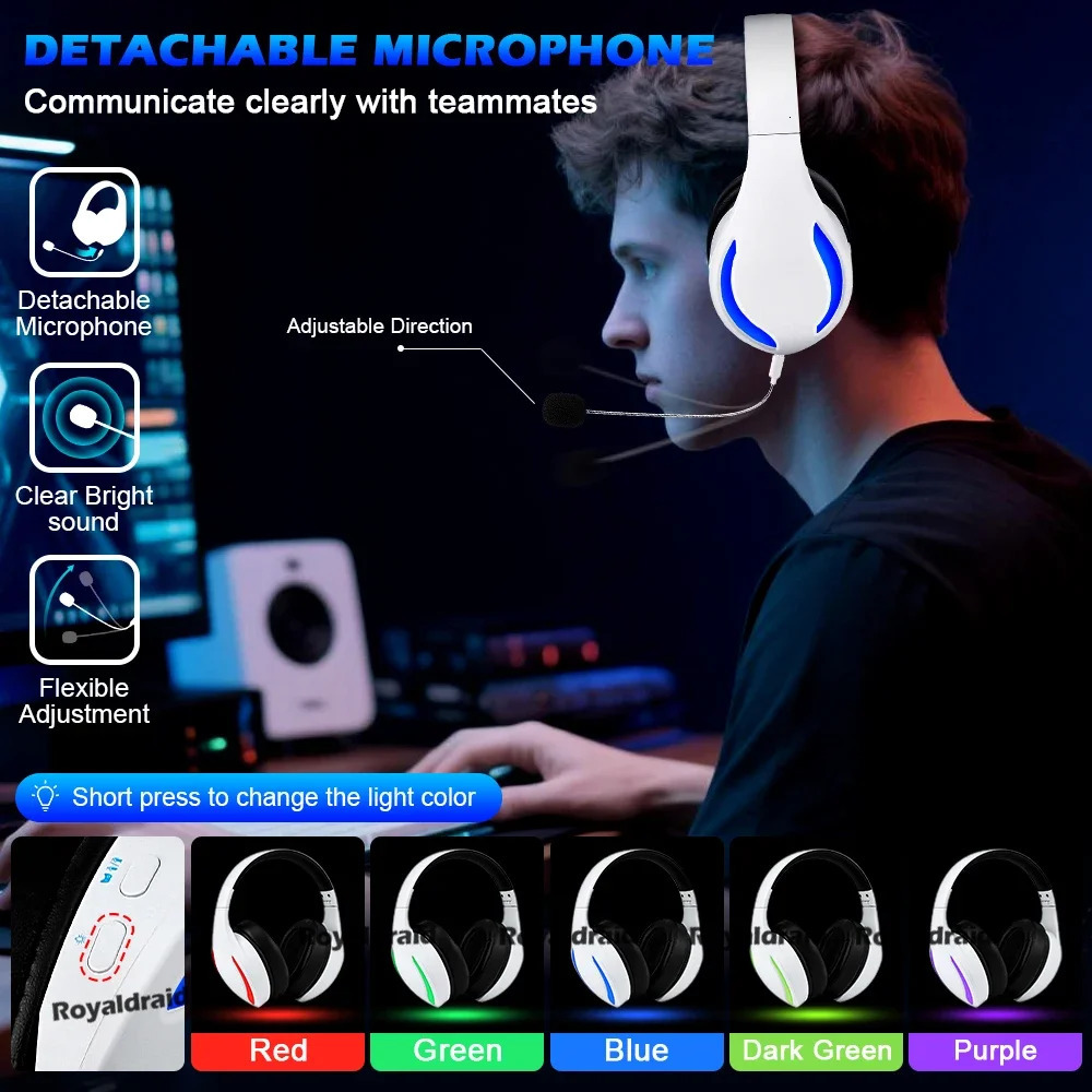 For PS5 Wireless Game Headset with Mic 24G BluetoothCompatible Headphone USB 35mm Wired 3 Modes SwitchMacPCLapto 250703