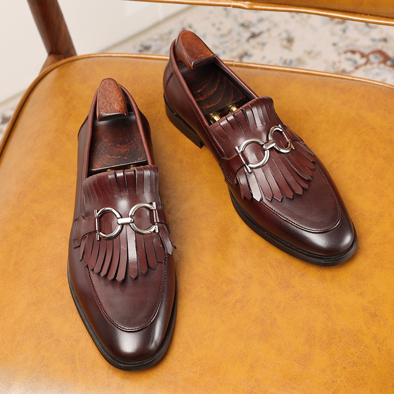 Business formal leather shoes men's high-end genuine leather tassel pointed suit shoes loafers men's shoes