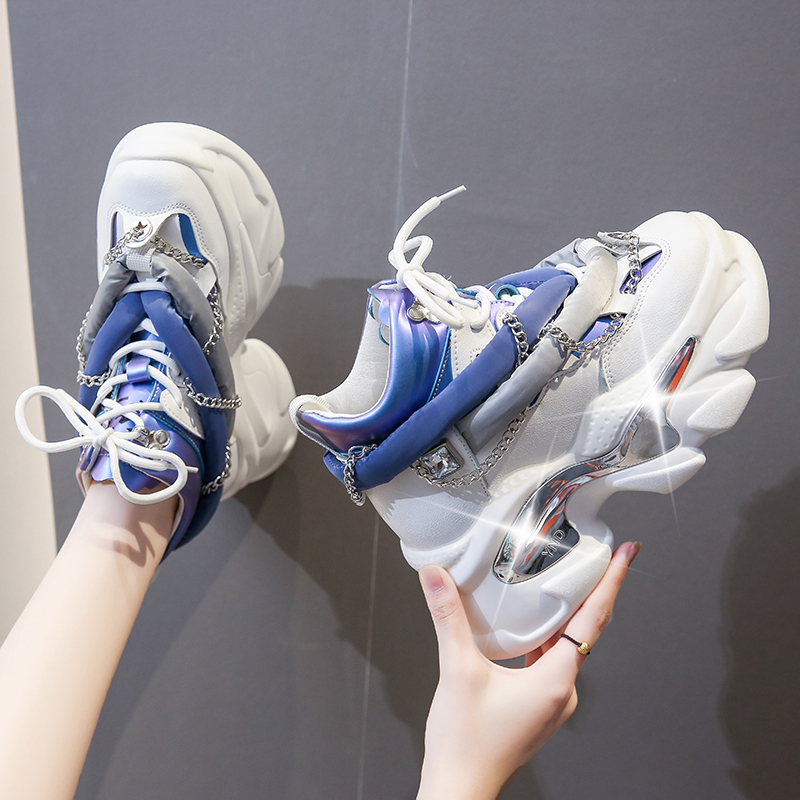 2025 Women's Chunky Sneakers New Designer High Top Platform Casual Shoes Females Spring 10CM Wedge Heels Sport Leather Shoes High Platform Sports