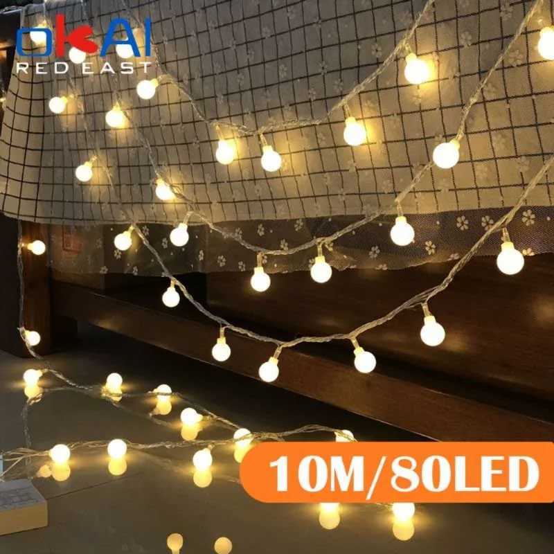 10M Ball LED String Lights Outdoor Ball Chain Lights Garland Lights Bulb Fairy Lights Party Home Wedding Garden Christmas Decor XJ250710