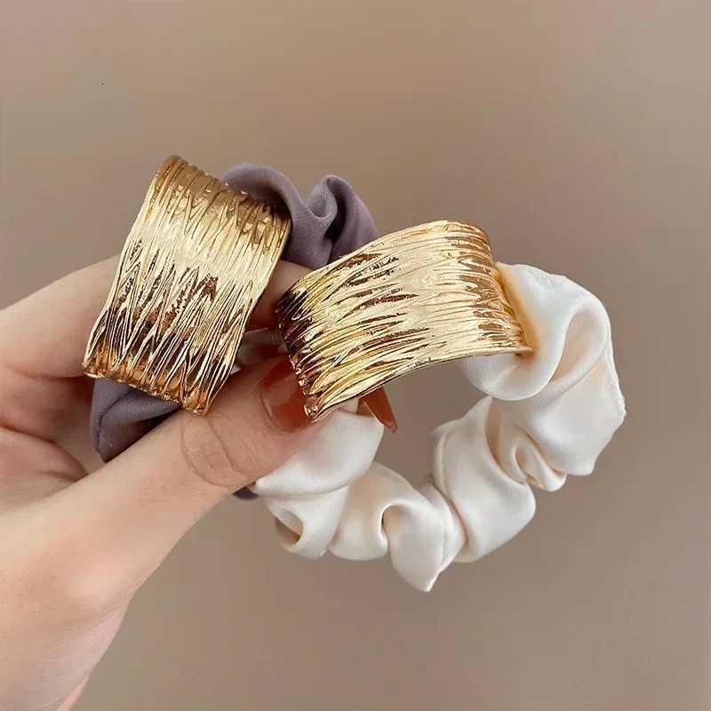 Korean Metal Satin Large Intestine Ring Women Rubber Bands Hair Ties Hair Rope Girls Ponytail Holder Headdress Hair Accessories Y250711