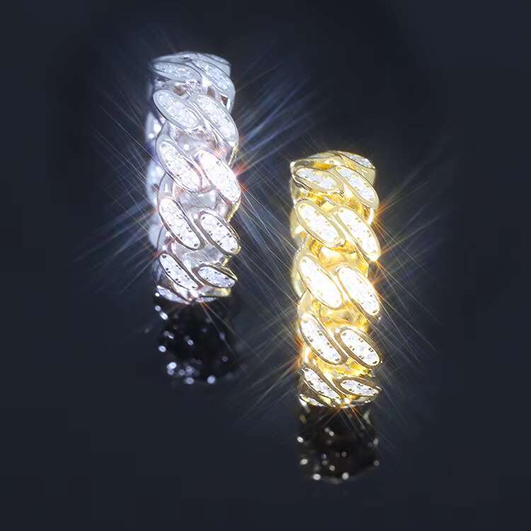 RTS Cuban Ring White/yellow Gold Plated S925 Silver Single Rows Hip Hop Rings Moissanite Diamond Mens Ring