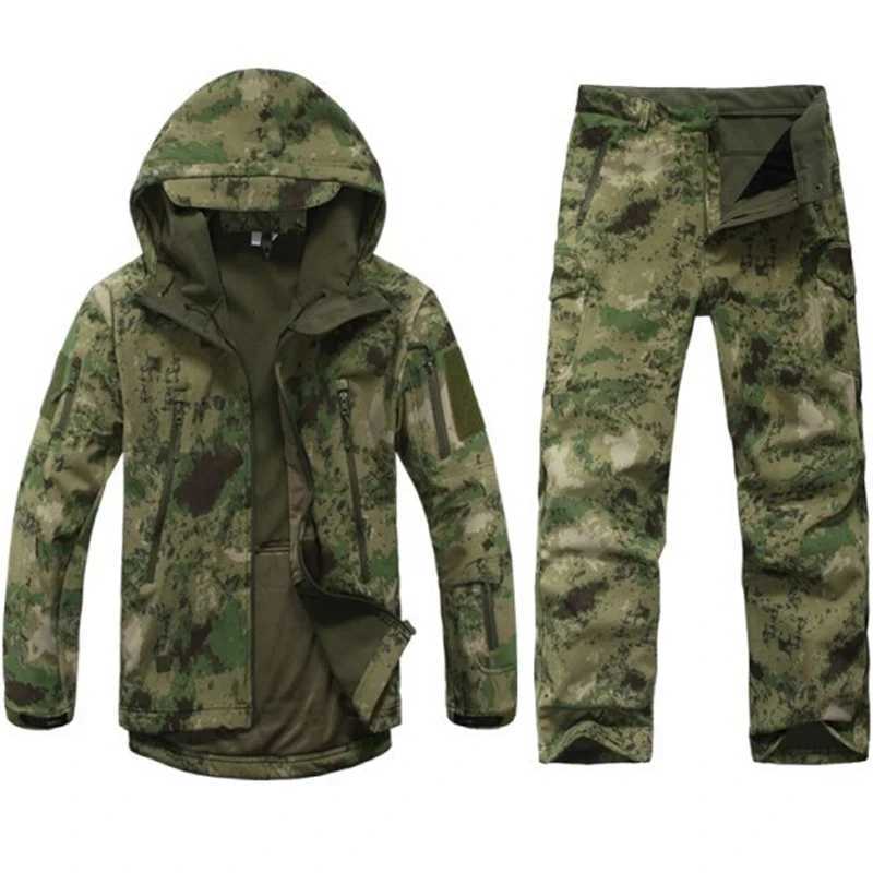 TAD Gear Tactical Softshell Camouflage Jacket Set Men Camping Windbreaker Waterproof Hiking Clothes Set Fleece Outdoor Jacket W250711