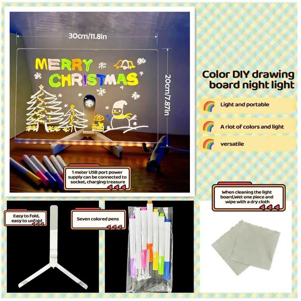 7 Colorful LED Note Board With Night Light DIY Acrylic Message Board Childrens Drawing Board Birthday Gift for Kids XJ250710