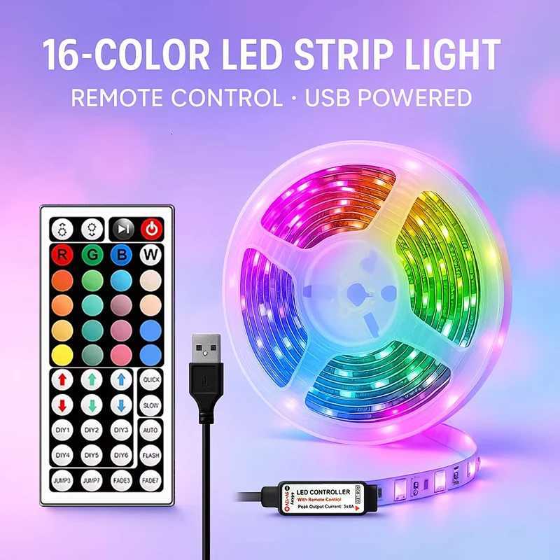 5V USB-Powered RGB LED Strip Light Kit with Infrared Remote Dimming Ideal for TV Backlighting and Home DecorationXJ250710