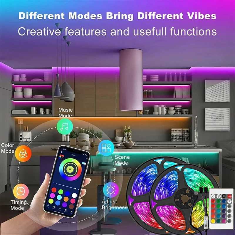 1-30M USB RGB LED Strip Lights With Bluetooth 24-Key Remote Control RGB TV Backlight Flexible Lamp Tape For Room Party Decoration XJ250710