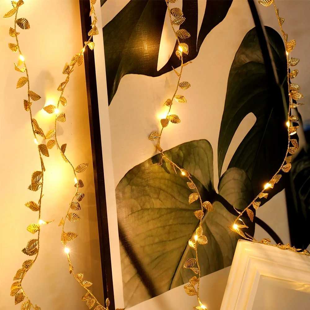 2M 20LED Golden Artificial Leaf String Lights Fairy Lights for Home Bedroom Living Room Patio Steps Theme Party Decoration XJ250710