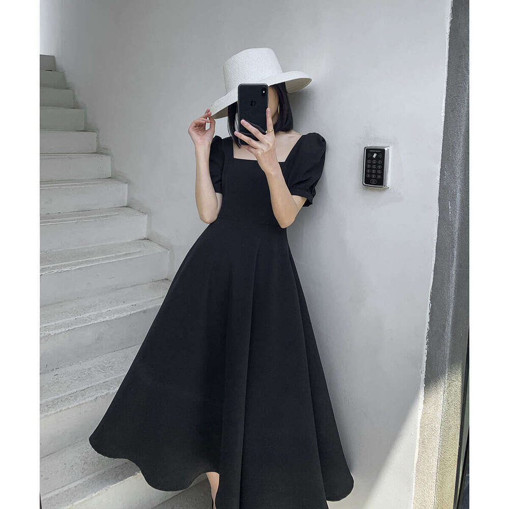 Summer New Ins Tea Break Elegant Off-Shoulder Knee-Length Hepburn Style Plus Size Little Black Dress B5