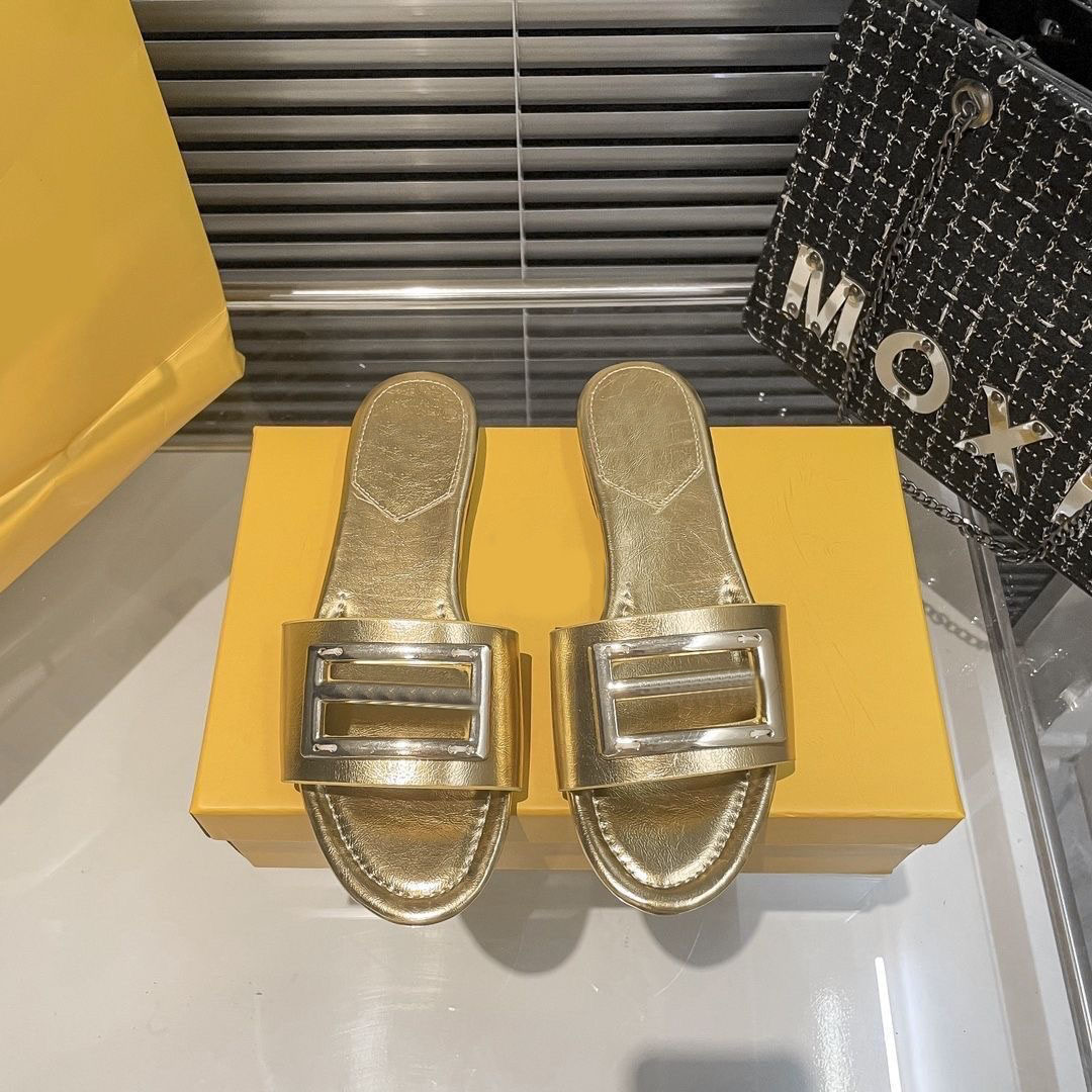 with box Slides Women Black Withe Banded Flats Sandals Leather Slippers gold Embellished Baguettes Pattern Ladies Sexy Letter Beach Flip Flops FREE SHIPPING
