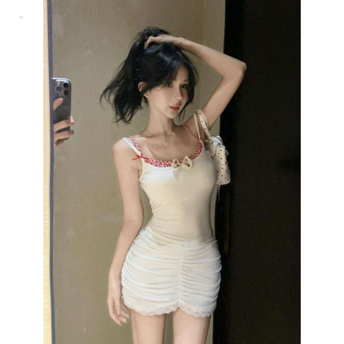 Petite Sweet And Spicy Fake Two-Piece Strap Pure Desire Sexy High Waist Slim Fit Backless Slimming Short Dress B5