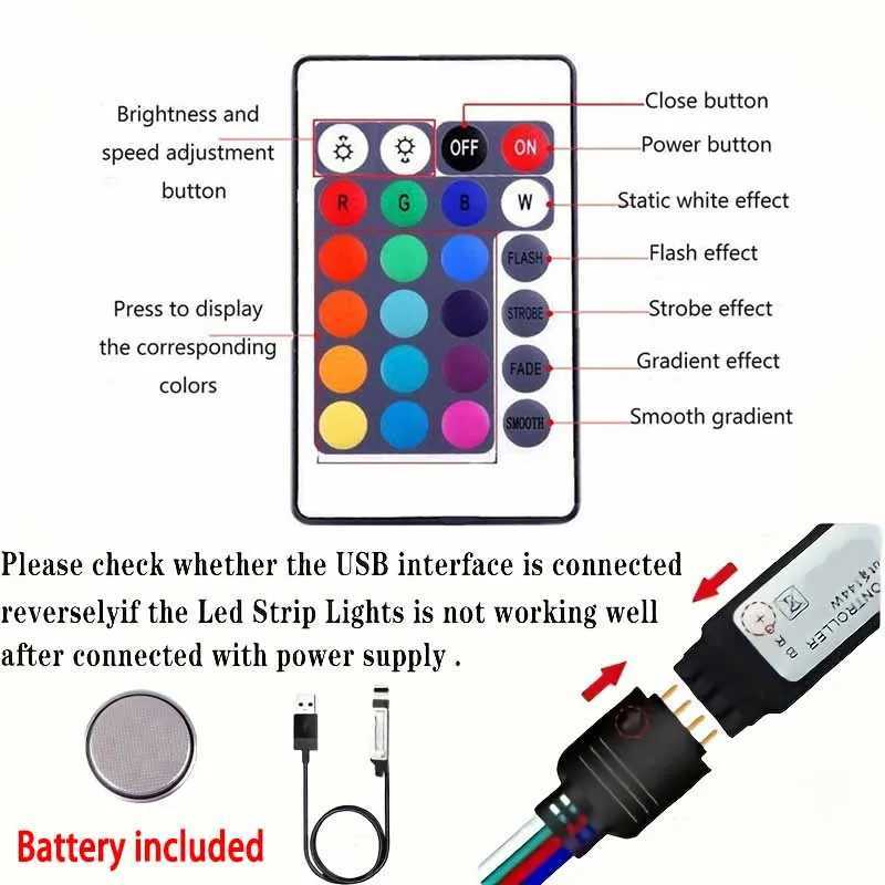 5M LED Light with USB Plug 24 Keys 5050 Multicolor RGB TV Background Light Bar for Game Room Family Party Decoration Night Light XJ250710