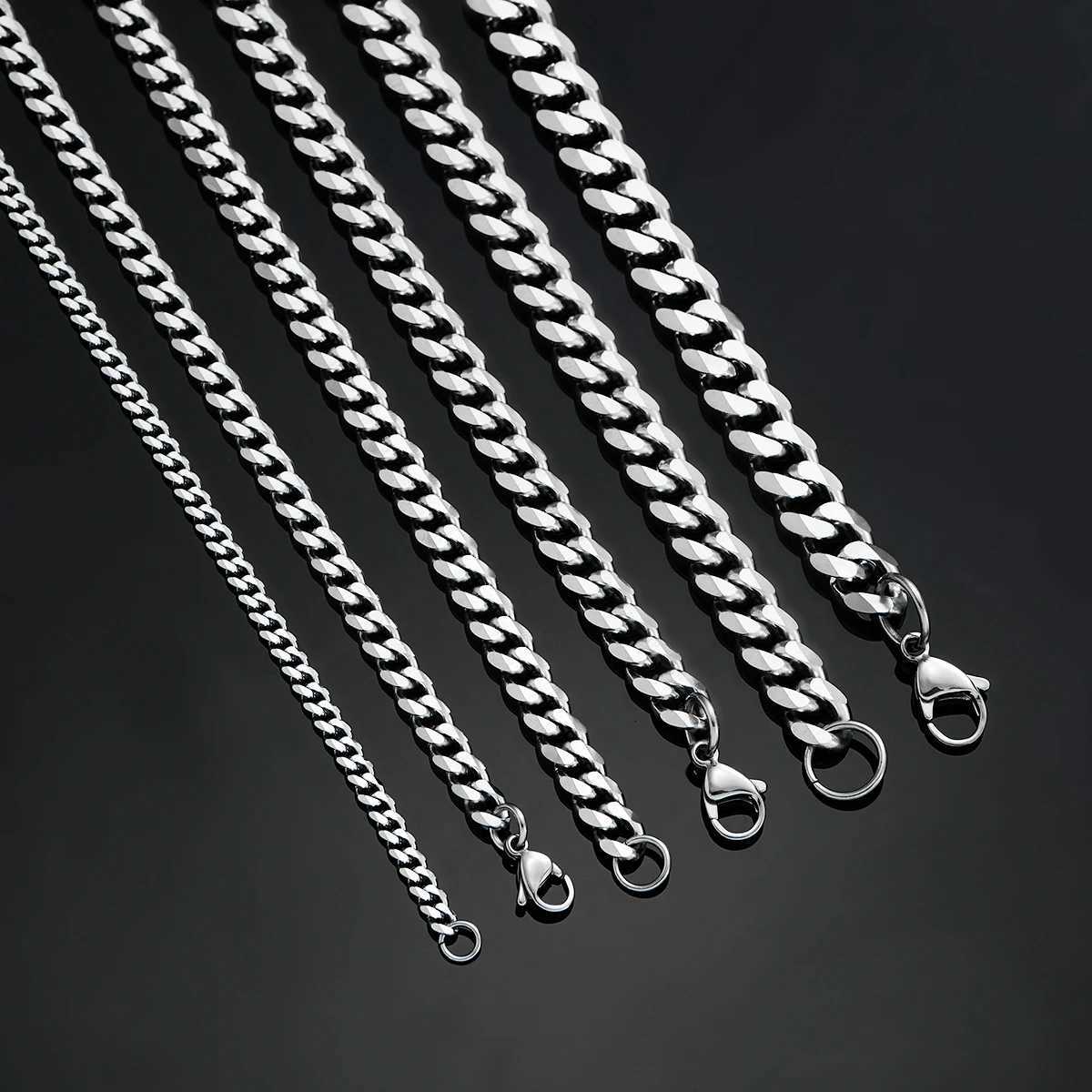 Cuban Link Chains Stainless Steel Classic Men Boy Curb Chunky Silver Color Necklace 3.6mm to 11mm 14 to 30 Inches W250710