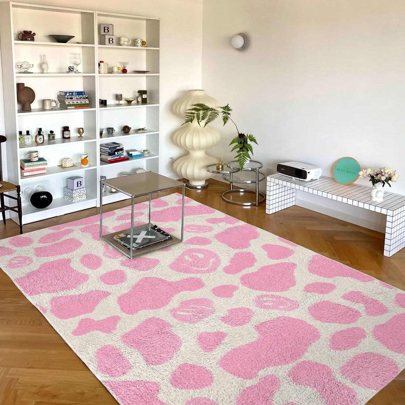 Pink Smile Cow Print Carpet Funky Danish Pastel Decor Rug Bedroom Living Room Modern Y2K Plush Trendy Accent Rug 250711