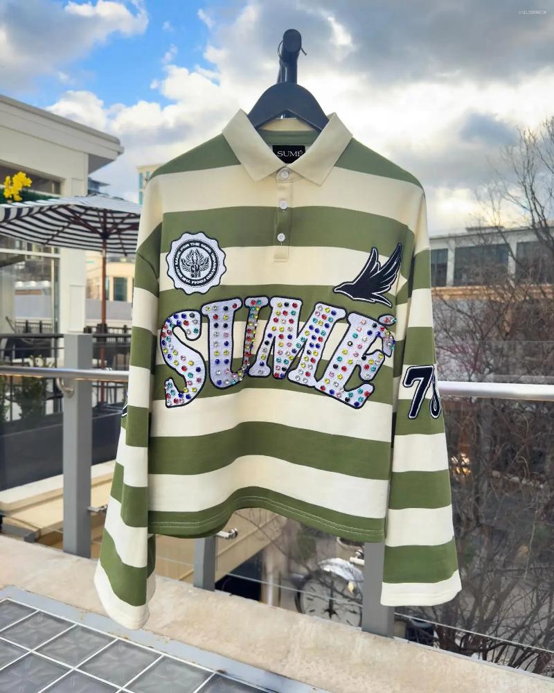 Men's Polos Long-sleeved T-shirt Y2K Personality Lapel Embroidery Loose Hip Hop Polo Shirt Harajuku Style Street Wear