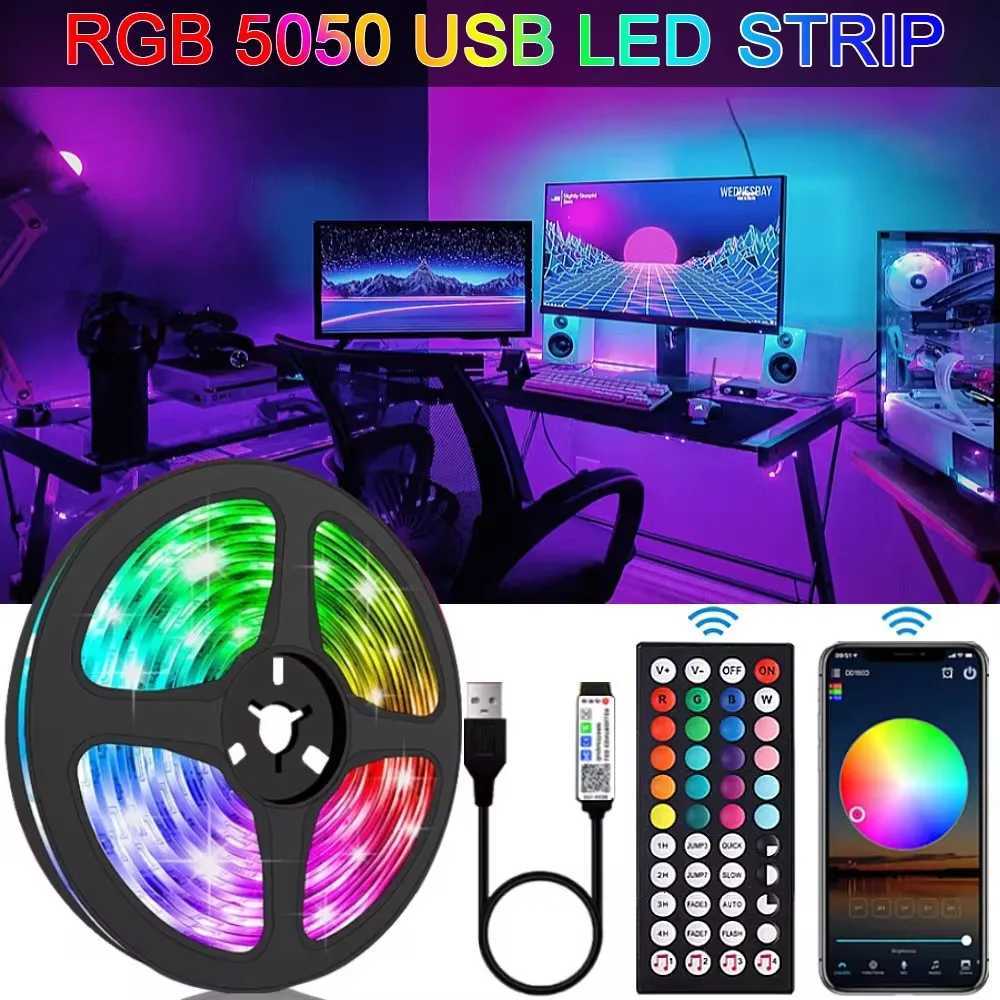 RGB 5050 LED Strip Light Remote App Control TV Led Backlight Flexible Ribbon Tape USB 5V Led Light for PC Gaming Room Decoration XJ250710