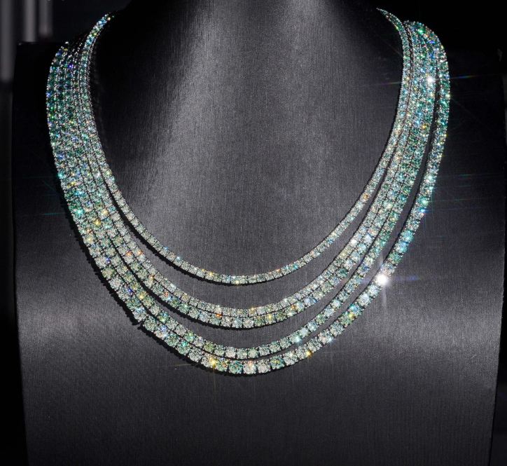 4mm Blue-green Moissanite Tennis Chain 925 Sterling Silver Gold Plated Pass Diamond Test Colors Moissanite Necklace