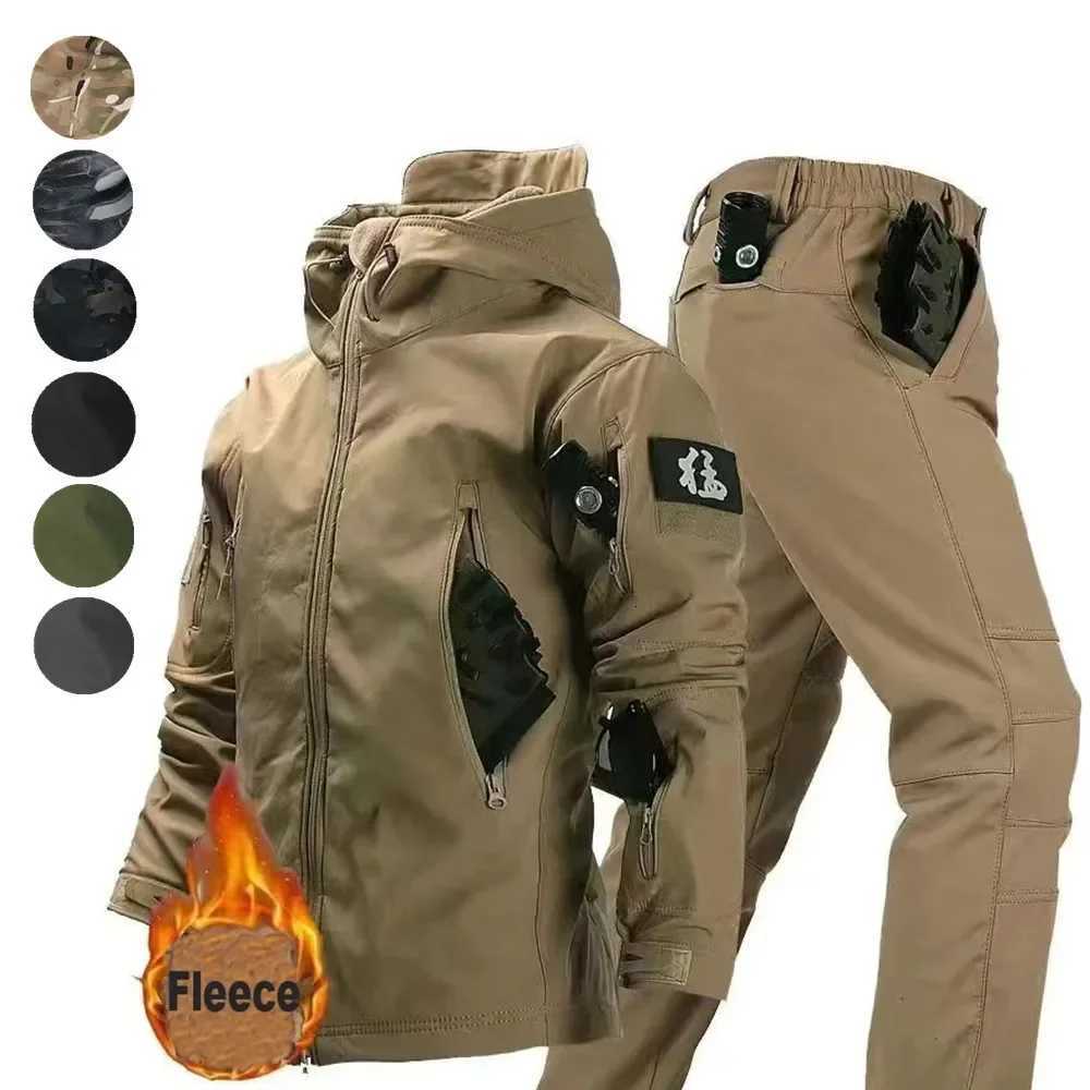 Mens Winter Autumn Fleece Jackets Tactical Waterproof Suits Outdoor Fishing Hiking Camping Tracksuits Coats Thermal Pants W250711
