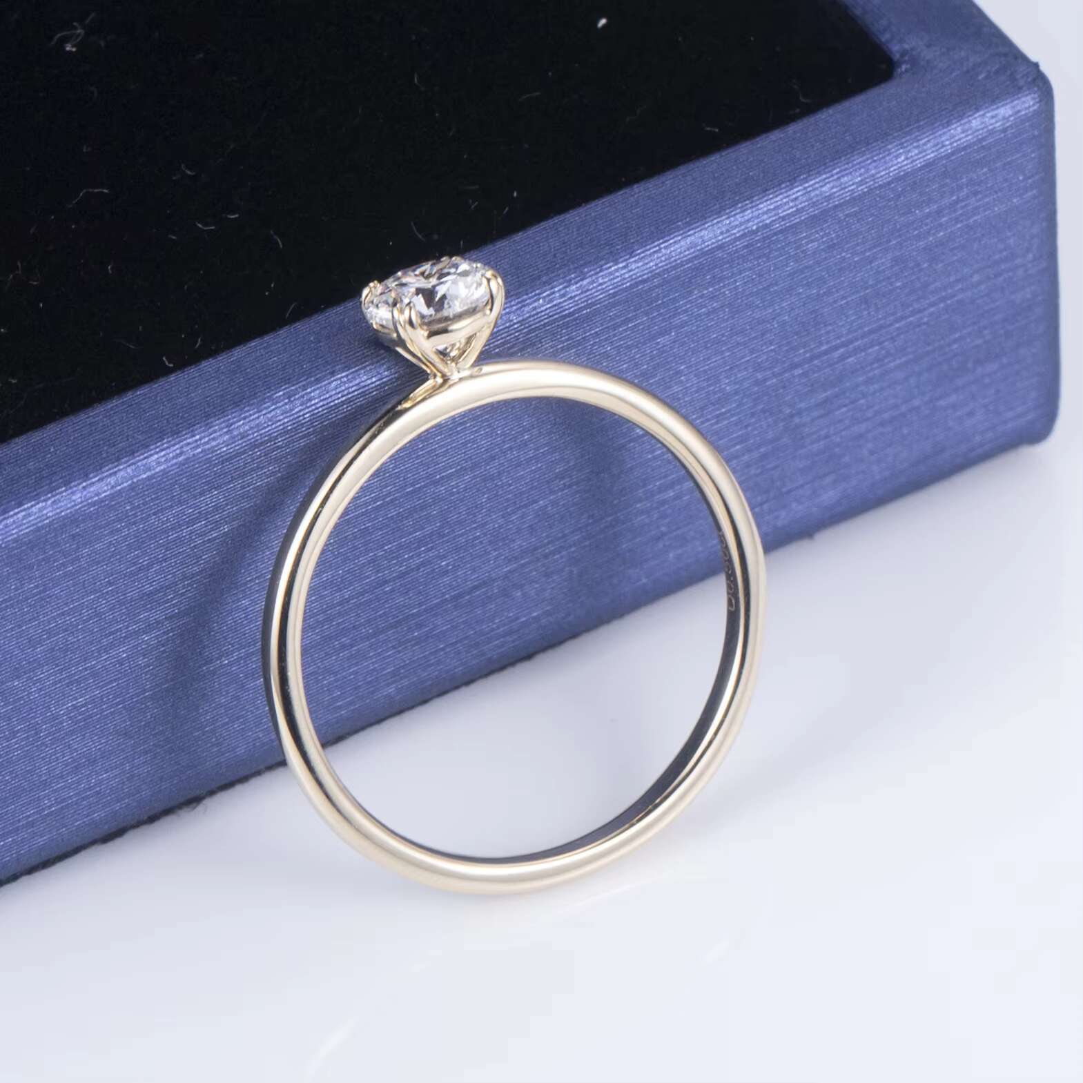 Messi Jewelry 14k Yellow Gold Solitaire 5mm Round Brilliant Cut Moissanite Diamond Engagement Ring