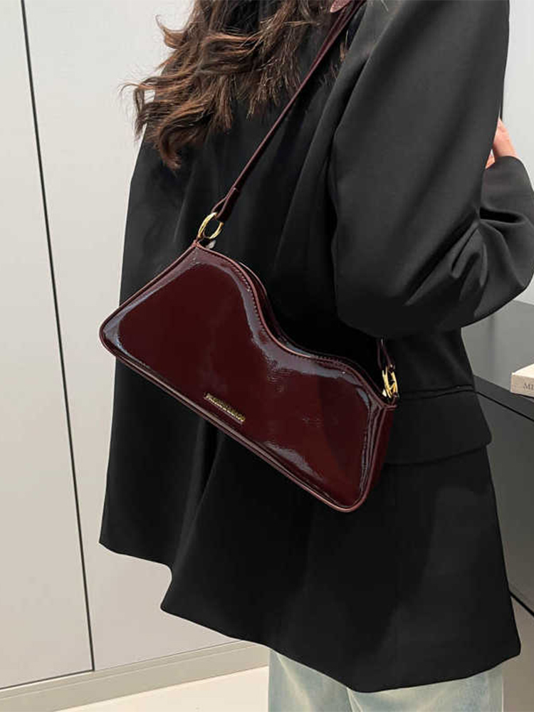 2025 New Patent Leather Shoulder Bags for Women High-end Wine Red Lady Underarm Bag Female Daily Out Phone Purse