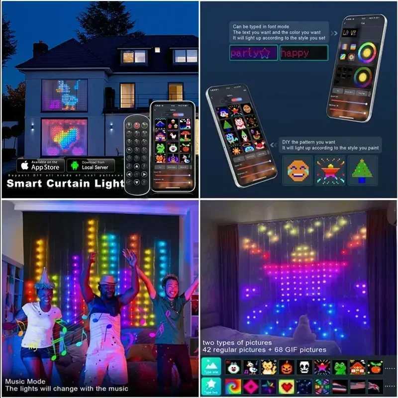 400LEDs Smart Curtain Lights Bluetooth App LED String RGB Fairy Lights DIY Music Change Display for Window Bedroom Decoration XJ250710