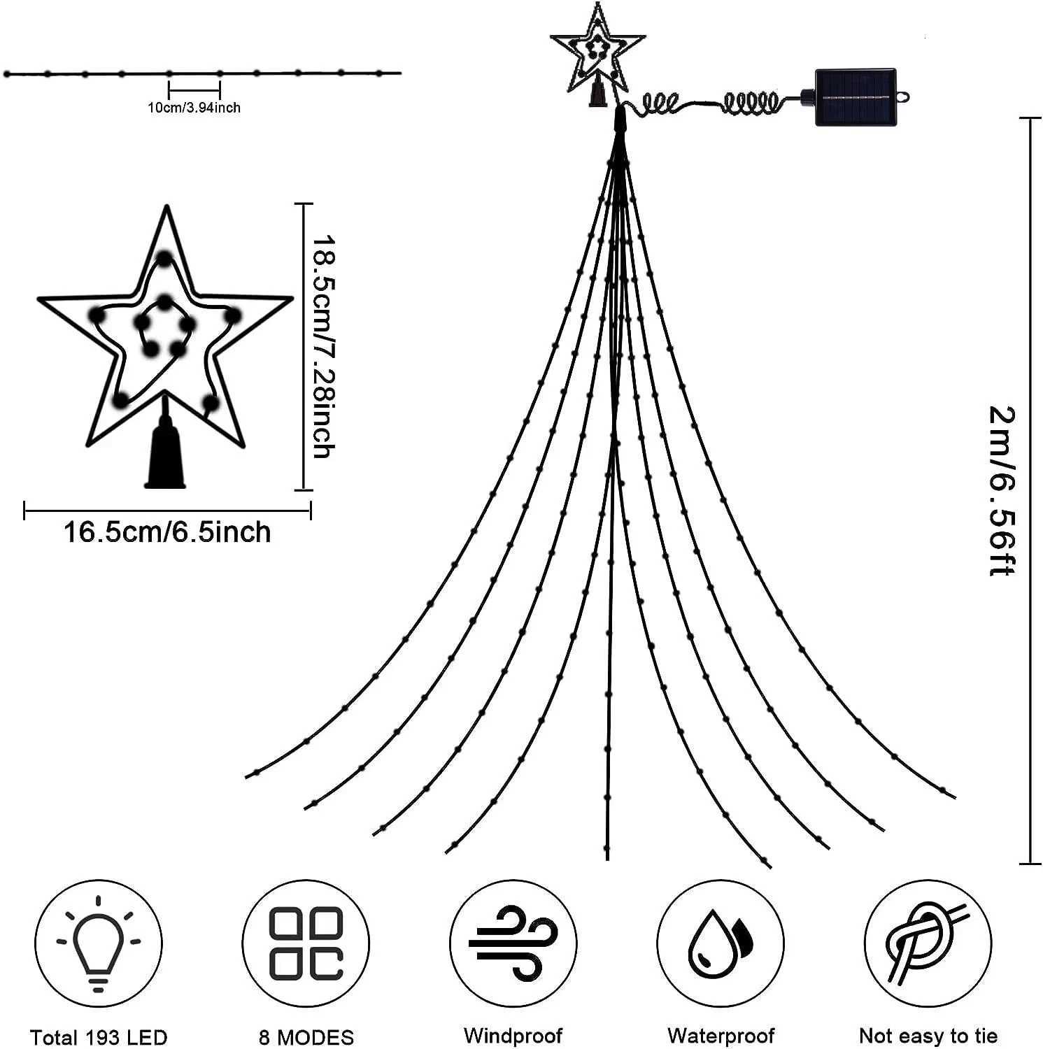 Solar Outdoor String Lights 280 LED Star Fairy Lights 9 Strands 9.8ft Waterfall Tree Lights 8 Modes Waterproof For Garden Decor XJ250710