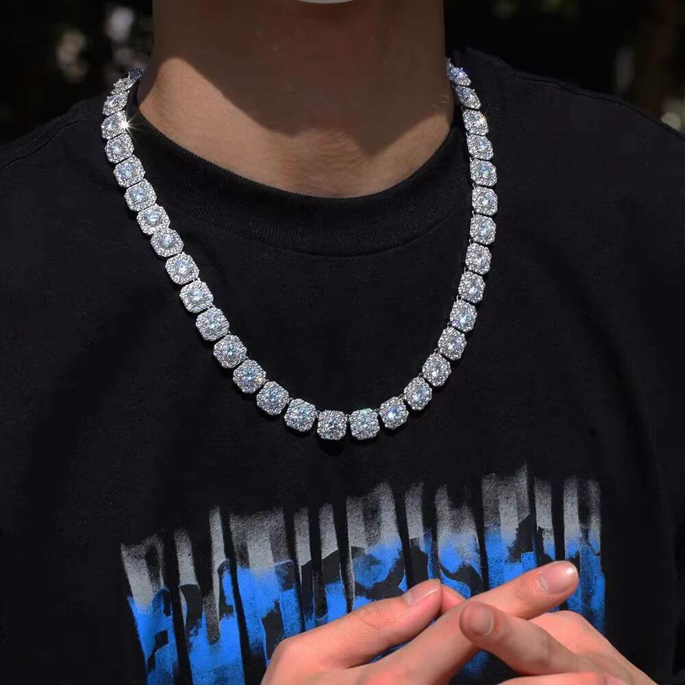 Fashion Jewelry 8mm 10mm 12mm Wide Solid Silver D/VVS GRA Moissanite Tennis Link Chain Mans Necklace