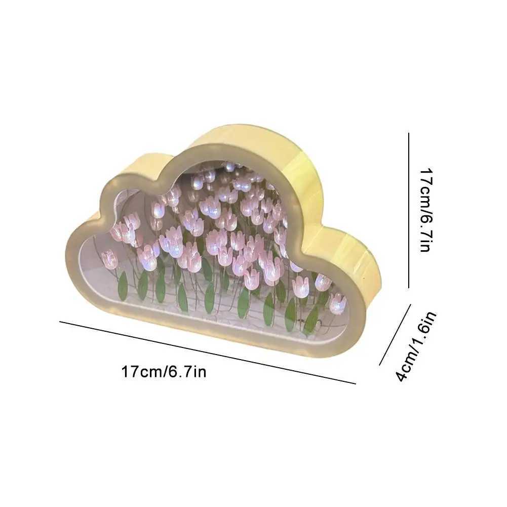 12pcs DIY Cloud Mirror Tulip Lamp Night Light Girl Bedroom Ornaments Photo Frame Handmade Glass Bedside Sleep Light Christmas Gifts XJ250710