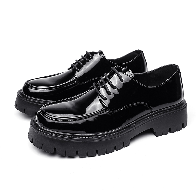 21289- New tassel thick soled high rise leather shoes Korean version glossy business men's fashionable big toe shoes barber leather shoes