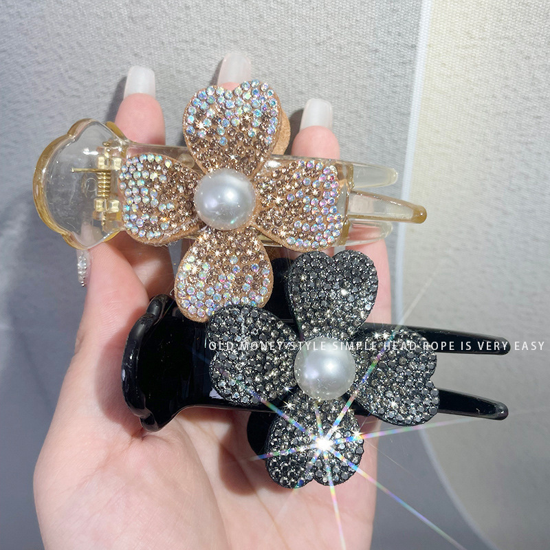 Large Bun Hair Clip with Rhinestone Flower for Women Back of Head Fixing Year Hair Clip Shark Clip Summer Hairpin 250711