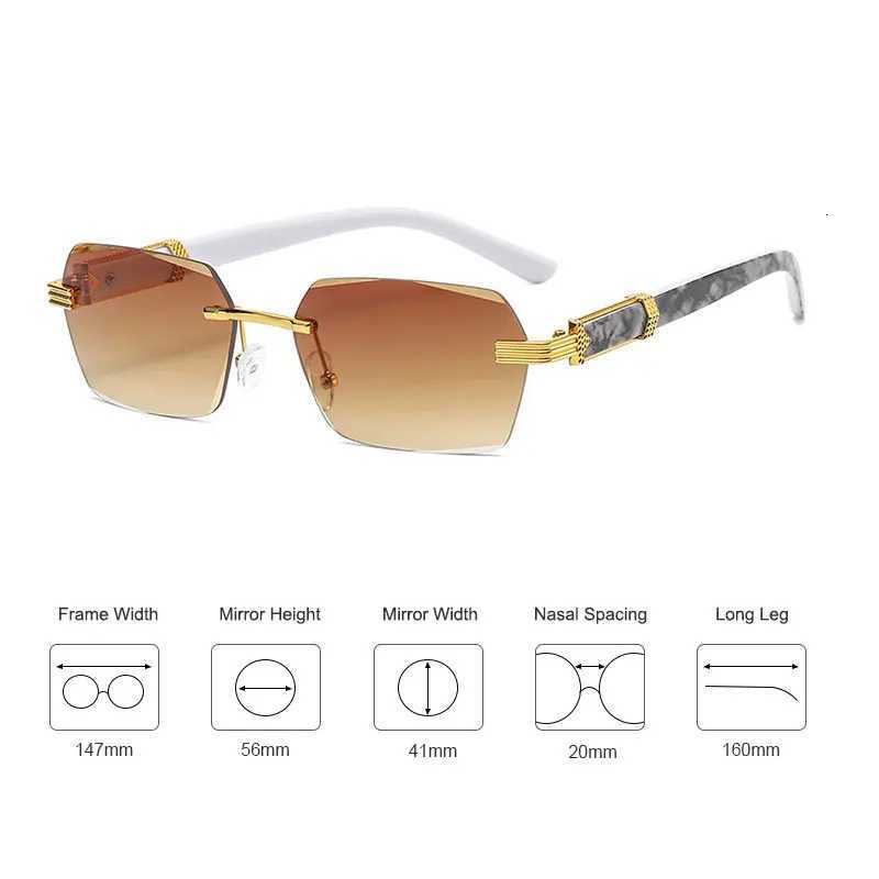HBK Retro Rimless Square Sunglasses For Men Clear Ocean Gradient Polygon Frameless Eyewear Men Special Textures Women Sunglasses Y250711