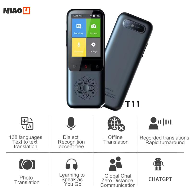 Portable T11 Voice-to-Voice & Text Translation Device Featuring 138 Nations' Dialects