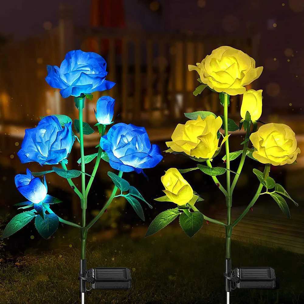5 Heads Solar Lights Outdoor Decorative Solar Garden Lights Rose Flower Lawn Lamp for Yard Patio Garden Decor XJ250710