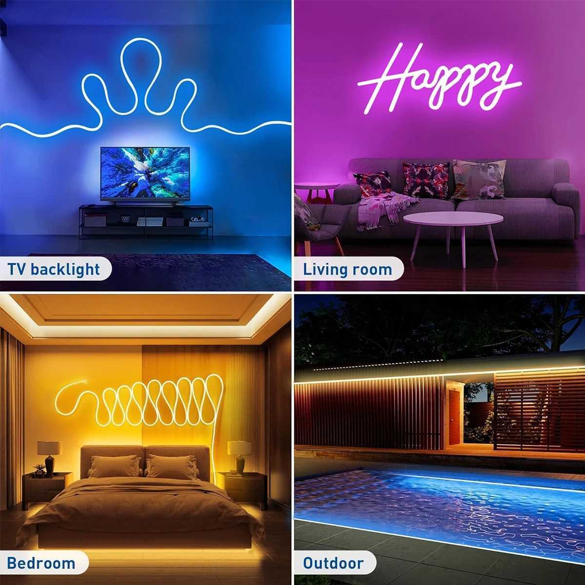 5V RGB Neon Strip Light 1M 2M 3M 5M USB Waterproof Flexible Ribbon Tape Neon Lights With Bluetooth Remote Control For Home Decor XJ250710