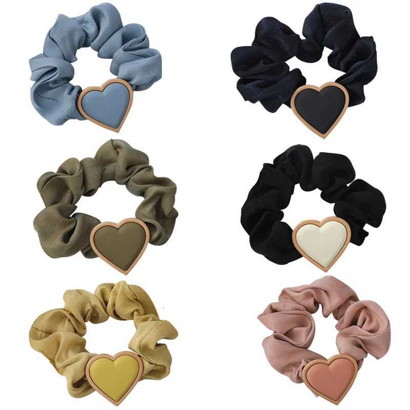 Retro Love Heart Satin Elastic Hair Band Solid Color Ponytail Holder Scrunchies Hair Tie Hair Rope Hair Accessories Y250711