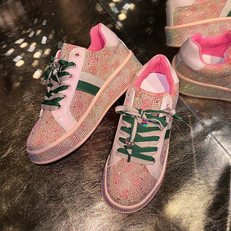 Full Diamond Thick Sole Sneakers for Women Spring Color Block Embroidered Large Size Casual Sports Shoes for Women 250711