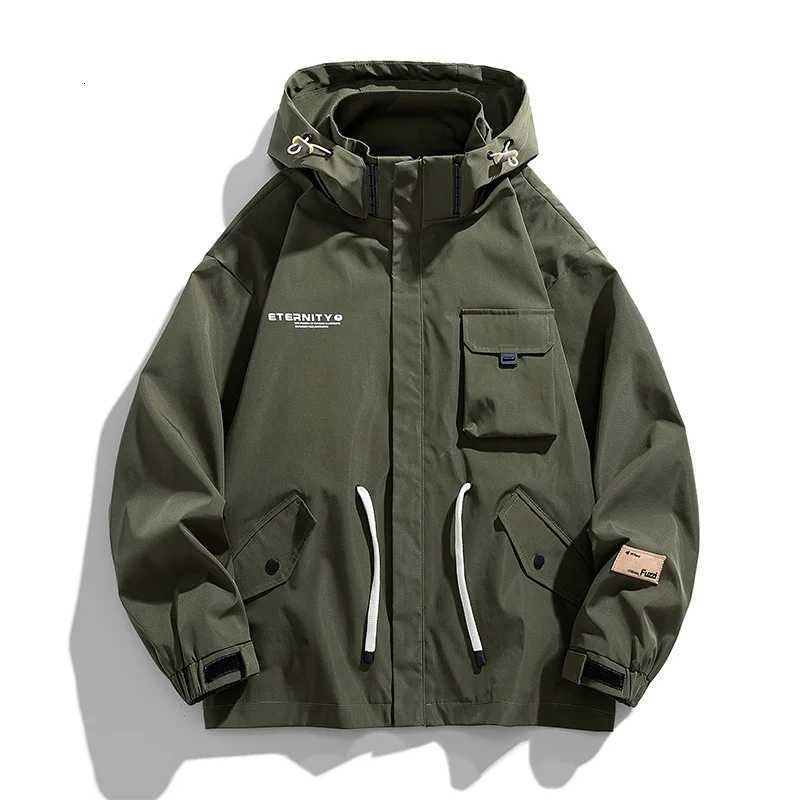 Large Size Jacket Mens Spring Autumn Multi-pocket Loose Workwear Jacket Hooded Youth Trendy Tops Mens Clothes 8XL 9XL W250711