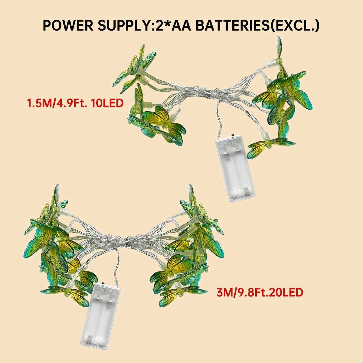 1PC 10/20LED Green Yellow Butterfly String Lights Battery Powered Suitable for Home Indoor Outdoor Birthday Party Decoration XJ250710