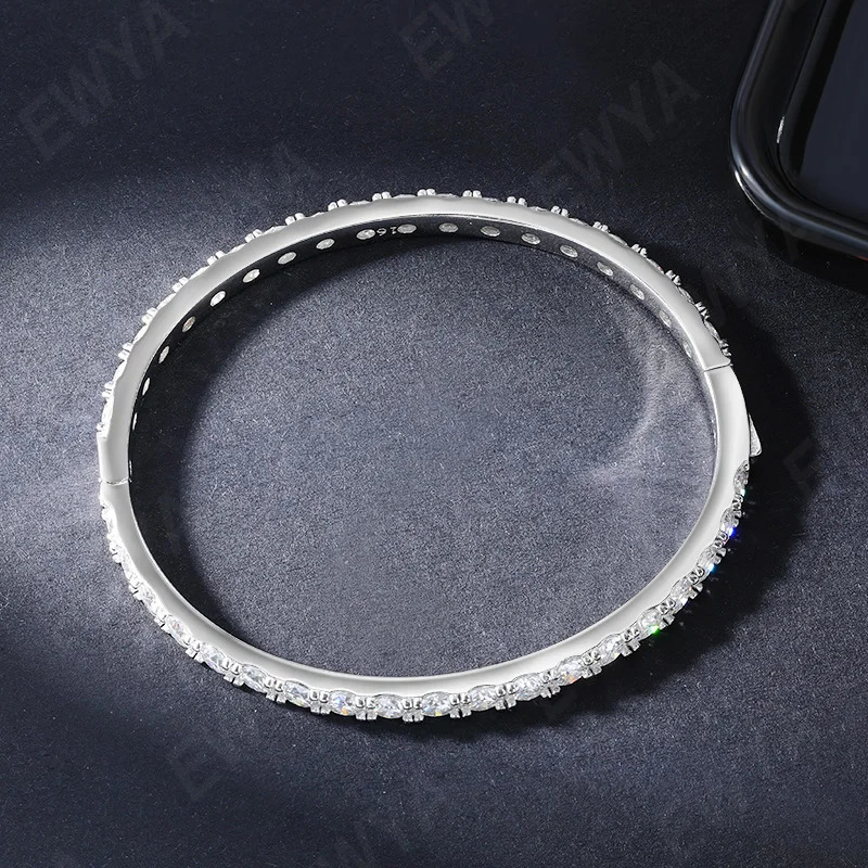 EWYA GRA Certified D Color 4mm 0.3CT Full Tennis Bracelet Bangle For Women S925 Sterling Silver Diamond Bracelets 250707