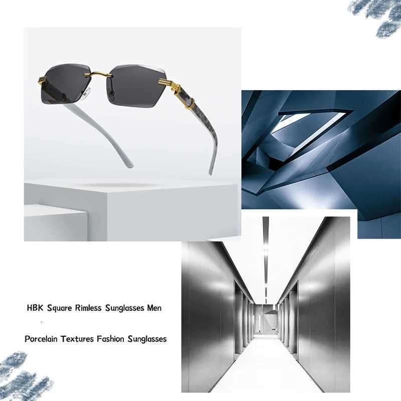 HBK Retro Rimless Square Sunglasses For Men Clear Ocean Gradient Polygon Frameless Eyewear Men Special Textures Women Sunglasses Y250711