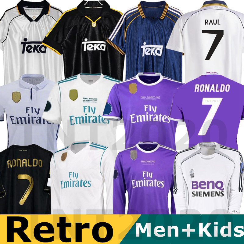 99 00 04 05 06 07 Retro Vintage soccer jersey Real RAUL 7 Madrids football shirt long sleeve GUTI Sergio Ramos SEEDORF CARLOS 12 13 14 15 16 17 18 RONALDO ZIDANE finals KAKA
