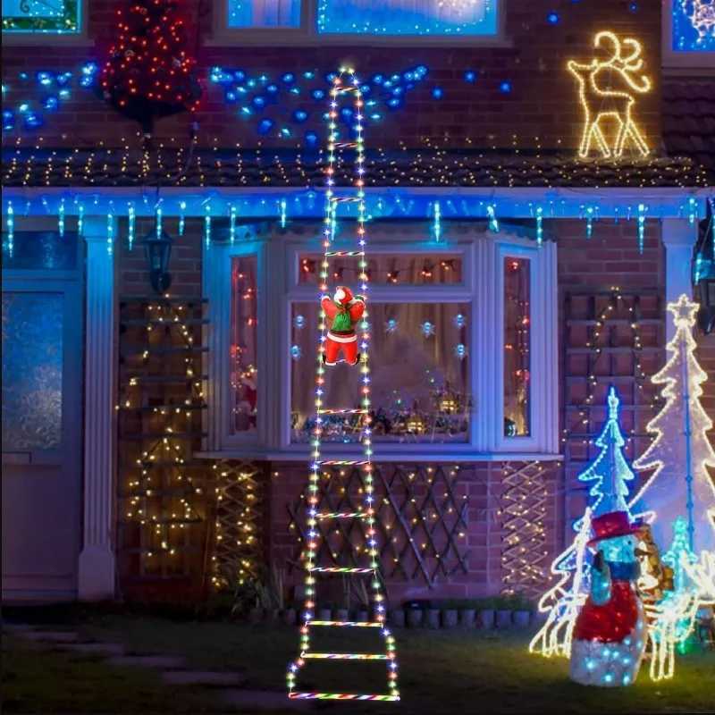 LED Christmas Ladder Lights with Santa Claus Doll String Light with Remote for Indoor Outdoor Home Garden Christmas Decor XJ250710