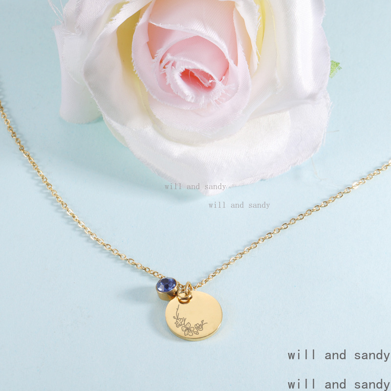 18k Gold Birthday Necklace 12 Months Flower Patter Diamond Cubic Zirconia Birthstone Necklace Penant Gold Chain Woman Girls Birthday Gift Designer Jew