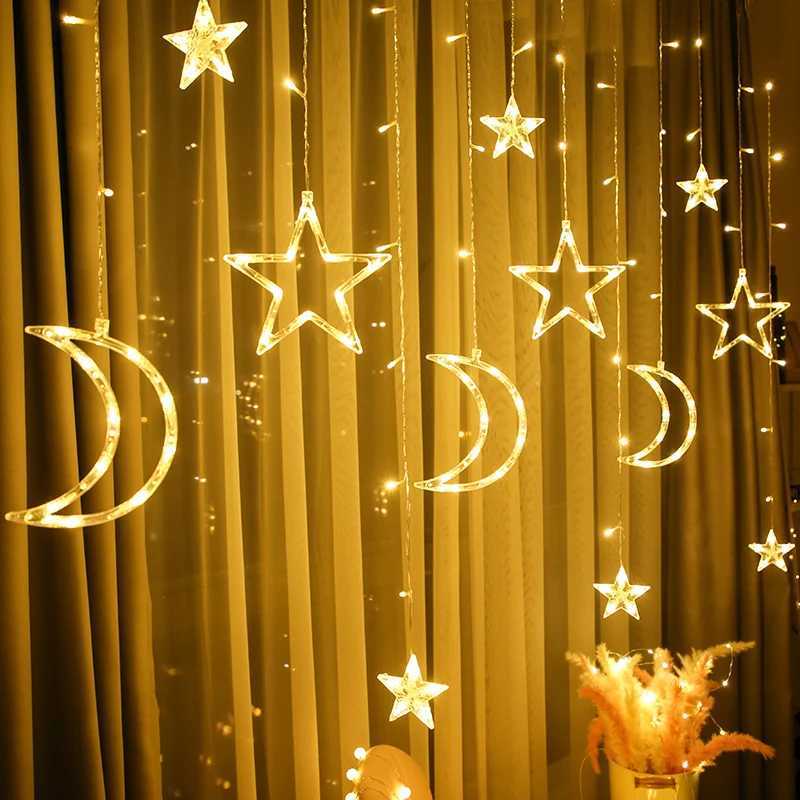 3.5M Romantic Moon Star LED Curtain String Festival Garland Fairy Light Outdoor Garden Wedding Christmas Holiday Home Decor XJ250710