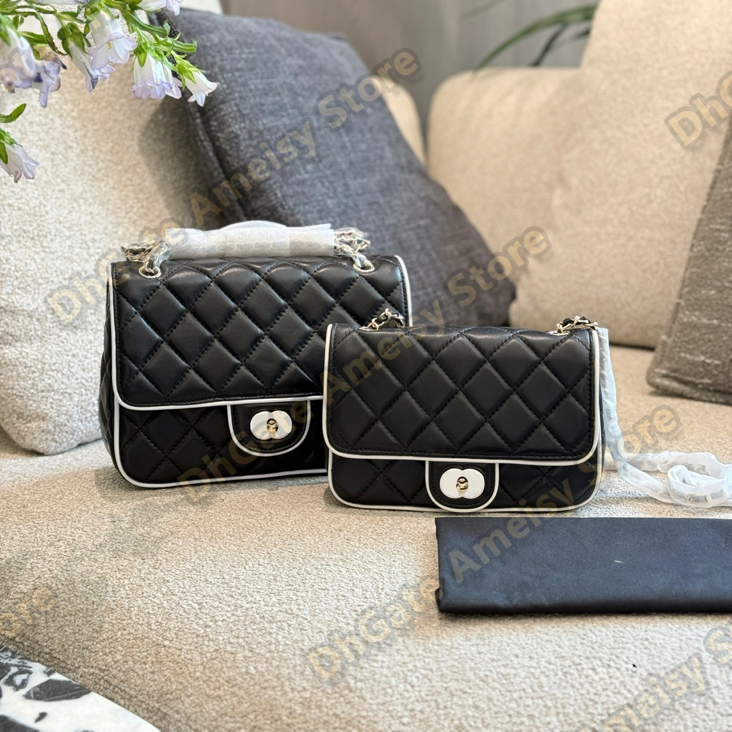 Luxy Brand 25P Flap Shoulder Bag, Quilted Lambskin Crossbody Shoulder Bag for Women, Two Sizes, Contrast Edge, Vintage Chain Flap Purse, Elegant Handbag Zhgheg001