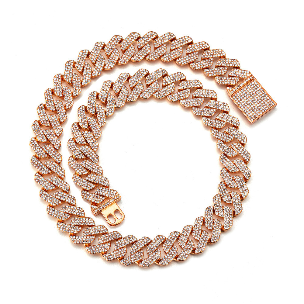 20MM Hip-Hop Full Thick Necklace Zinc Alloy Rhombus Exaggerated Three-Row Dia Cuban Chain for Men