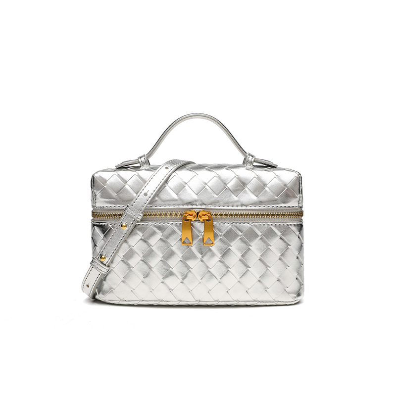 Hand - woven bags 2025 new style small square bags with a sense of high - end hand - held box bags single - shoulder and cross - body makeup bags