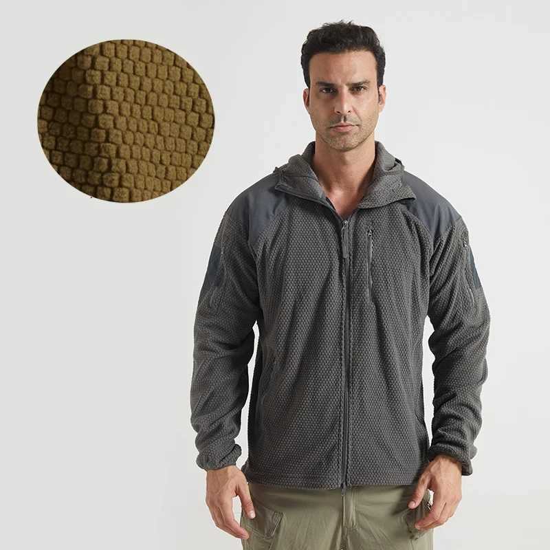 Plaid Fleece Hooded Tactical Jacket Men Autumn Winter Outdoor Warm Cycling Hiking Camping Coat Sweater Male Climbing Clothes W250711