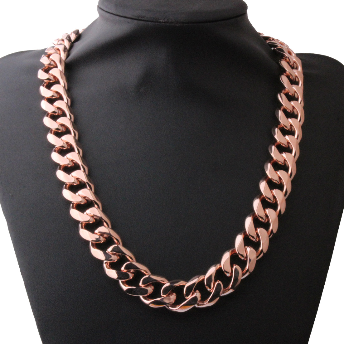 10-19mm Solid Stainless Steel Cuban Chain Necklace Rose Gold Plated Mens Jewelry